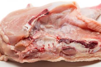 Raw chicken meat close-up. Fresh meat section.