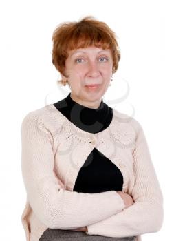 Portrait of middle-aged woman in the studio on a white background