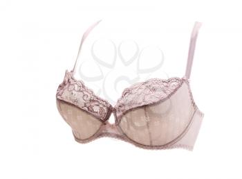 Beige lace bra in volume. Isolate on white.