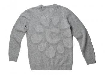 Fashionable gray wool sweater. Isolate on white.