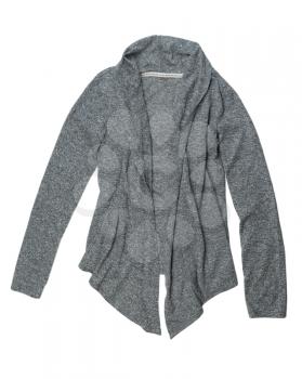 Fashionable gray wool cardigan. Isolate on white.
