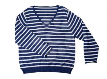 Blue striped wool sweater. Isolate on white.