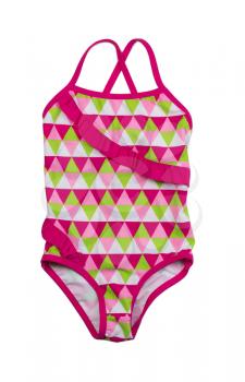 Colorful fused kids swimsuit. Isolate on white.