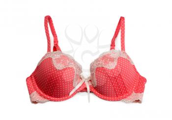 red bra with white polka dots. Isolate on white.