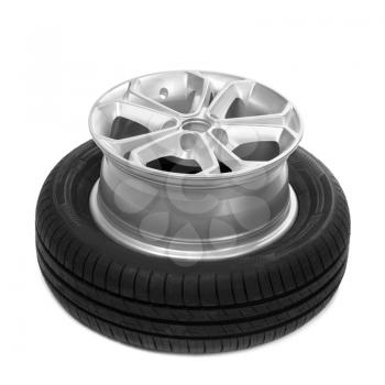 Wheel and tire for a car. Isolate on white.