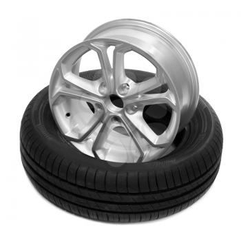 Wheel and tire for a car. Isolate on white