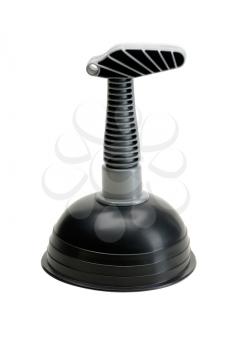 Black rubber plunger vantuz, with a gray handle. Isolate on white.
