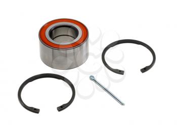 Automobile hub-bearing and retaining rings with pin kit. Isolate on white.