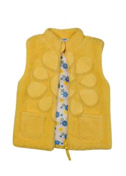 Yellow fleece vest. Isolate on white.