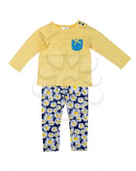 Children's clothing with a pattern of daisy. Isolate on white