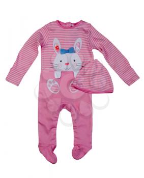 Pink rompers with rabbit pattern. Isolate on white.