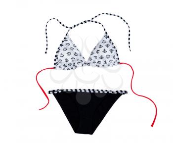 Female swimsuit split with the anchor pattern. Isolate on white