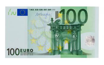 100 Euro banknote closeup isolate on white