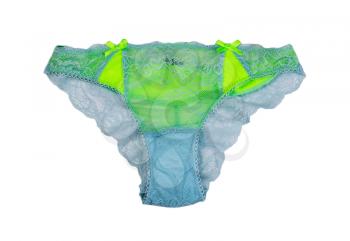 Green and blue fishnet panties isolate on white