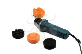 electric grinder set of sponges for polishing the car, isolate on a white background