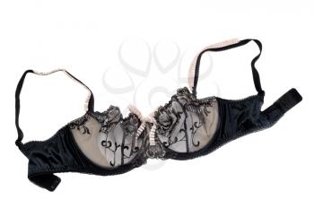 Beige and black satin bra, isolate on a white background