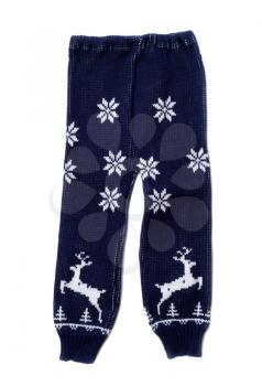 Knitted tights with a pattern of Reindeer. Isolate on white.