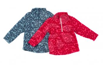 Two fleece jacket, gray and red. Isolate on white.