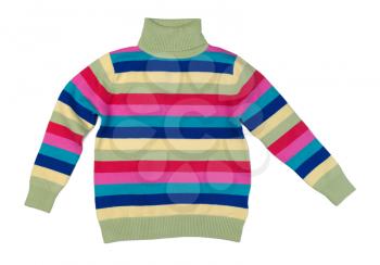 Colorful striped sweater with a high collar. Isolate on white.