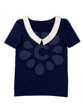 Dark blue women's blouse with a light collar. Isolate on white.