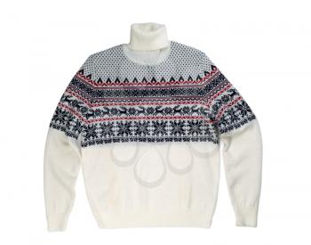 Light knitted sweater with a pattern deer. Isolate on white.