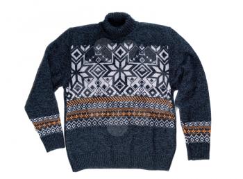 Knitted sweater with snowflake pattern. Isolate on white.