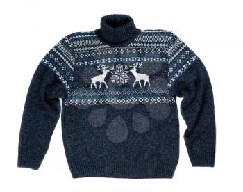 Knitted sweater with a pattern deer. Isolate on white.