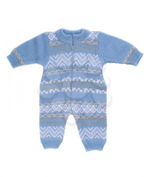 Knitted blue rompers. Isolate on white.