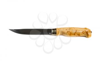 Finnish hunting knife with a wooden handle. Isolate on white.