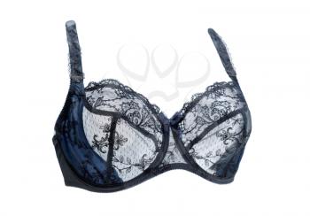 Blue lace bra. Isolate on white. The effect of volume.