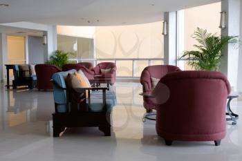 Comfortable sofas in the lobby luxury hotel.