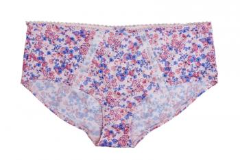 Women's panties with a floral pattern. Isolate on white.