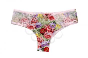 Cotton panties with a floral pattern. Isolate on white.
