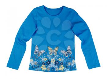 Blue baby jacket with a butterfly pattern. Isolate on white.
