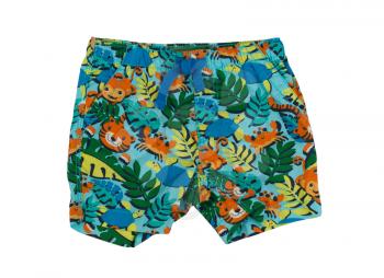Shorts with a tropical pattern. Isolate on white.