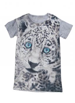 Grey T-shirt with print tiger. Isolate on white.
