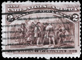 Royalty Free Photo of a Stamp Printed in America of the Landing of Columbus, Circa 1893