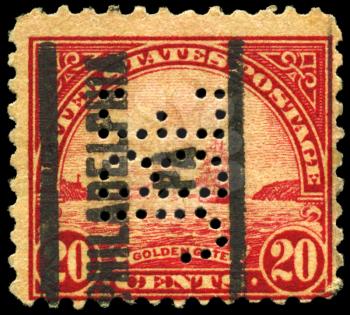 Royalty Free Photo of an American Stamp, Golden Gate, Pilgrim Tercentenary Issue, Circa 1923