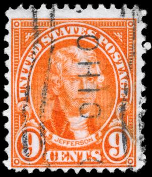 Royalty Free Photo of a US Stamp of Thomas Jefferson (1743-1826), Series, Circa 1923