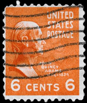 Royalty Free Photo of a 1938 US Stamp with a Portrait of John Quincy Adams (1767-1829)