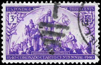 Royalty Free Photo of 1940 US Stamp Shows Coronado and His Captains, by Gerald Cassidy, Devoted to 400th Anniversary of the Coronado Expedition