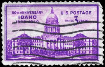Royalty Free Photo of a 1940 US Stamp of the Idaho Capitol, Boise, Idaho 50th Anniversary of Statehood