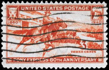 Royalty Free Photo of a 1940 US Stamp Devoted to 80th Anniversary of the Pony Express