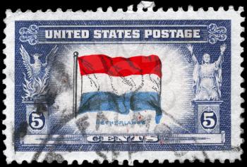 Royalty Free Phot of a 1943 US Flag of Netherlands, Frames Engraved, Centres Offset Letterpress