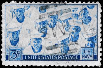 Royalty Free Photo of a 1945 US Stamp Devoted to Achievements of the US Navy in WWII