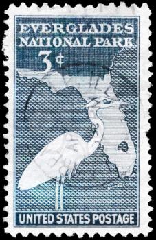 Royalty Free Photo of 1947 US Stamp Shows the Great White Heron and Map of Florida, Everglades National Park