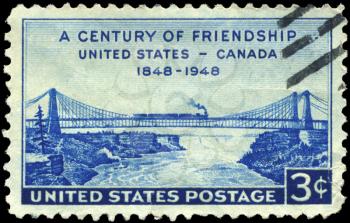 Royalty Free Photo of 1948 US Stamp of Niagara Railway Suspension Bridge, US -Canada Friendship Centenary