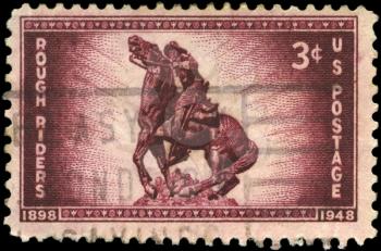 Royalty Free Photo of 1948 US Stamp Shows the Statue of Captain William O. (Bucky) O'Neill, Rough Riders Issue