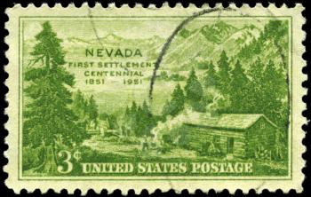 Royalty Free Photo of 1951 US Stamp Shows Carson Valley, Nevada Settlement Centennial