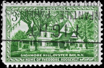 Royalty Free Photo of 1953 US Stamp of the Home of Theodore Roosevelt, Opening of Sagamore Hill